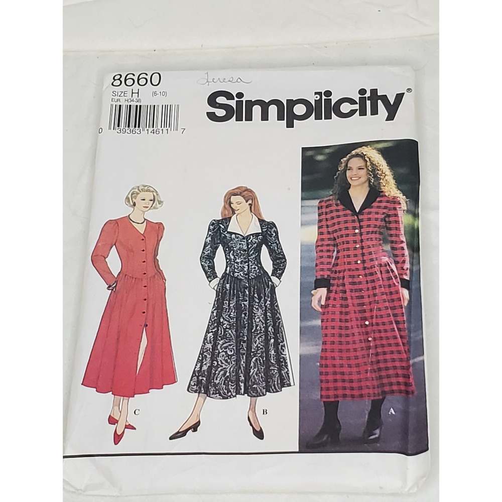 Simplicity 8660 Misses Petite Dress Pattern Size H 6-10 Button Front Full Skirt